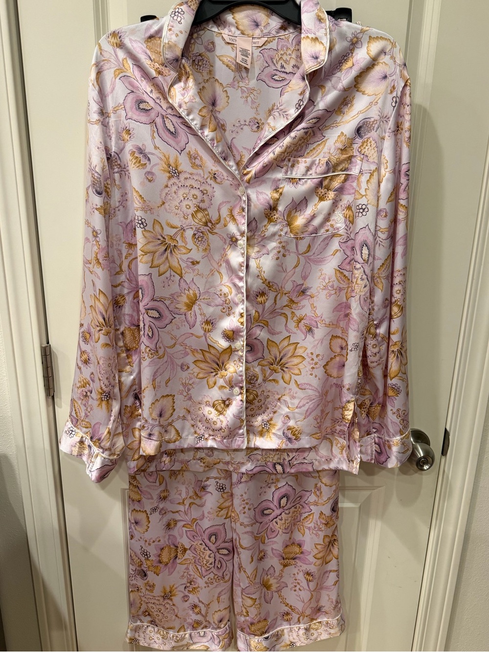 Victoria's Secret Lavender and Gold Floral Satin Pajama Set